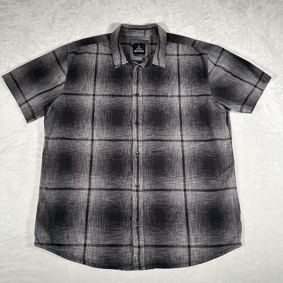 Prana Shirt Men Size XL Plaid Short Sleeve Single Pocket Made in India EUC - Picture 1 of 8